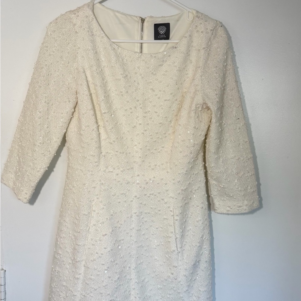 Vince Camuto Ivory Long Sleeve Textured Sheath Dress - Picture 2 of 7